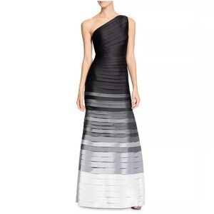 Halston Elegant Ombré Black and Gray One-Shoulder Dress